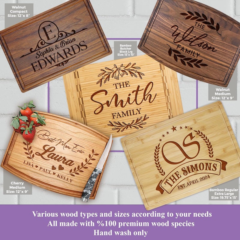 Tayfus Personalized Cutting Board – Custom Engraved Wood Charcuterie Board – Wedding, Bridal Shower, Engagement, Anniversary & Housewarming Gift for Couples & Family - Image 3